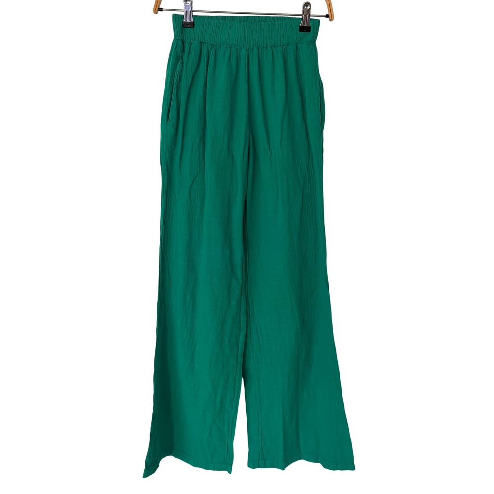Blanco By Nature Green Crinkle Gauze Wide Leg Elastic Waist Pants Small